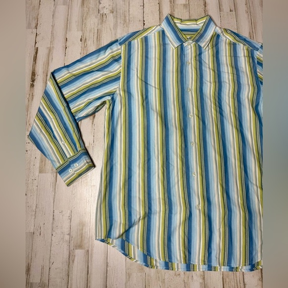 Tommy Bahama Shirt Men's Large Blue/green Button Up 100% Silk Long Sleeve L - Picture 3 of 13